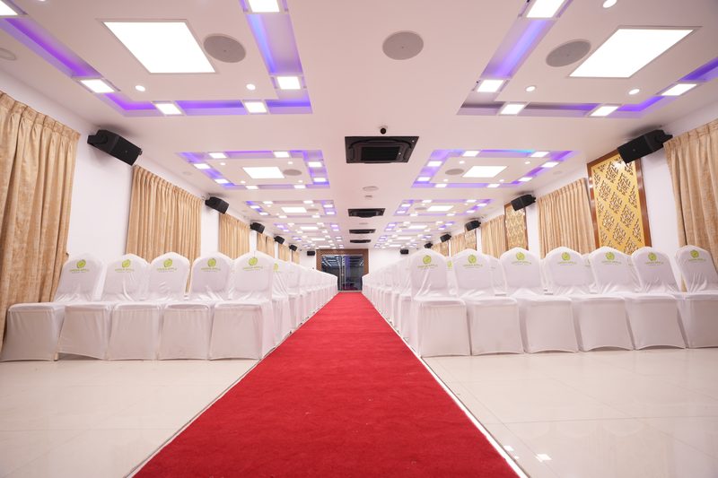 Down the aisle towards the stage
