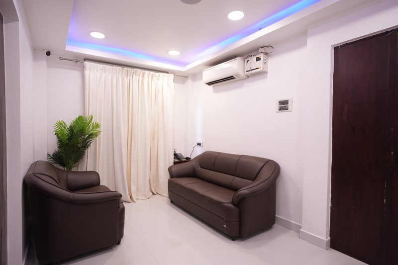 Lounge sofas by the door