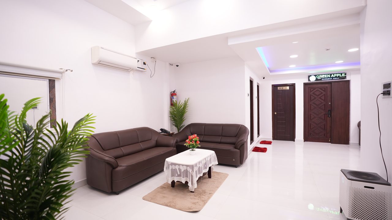 Lounge seating by the room doors
